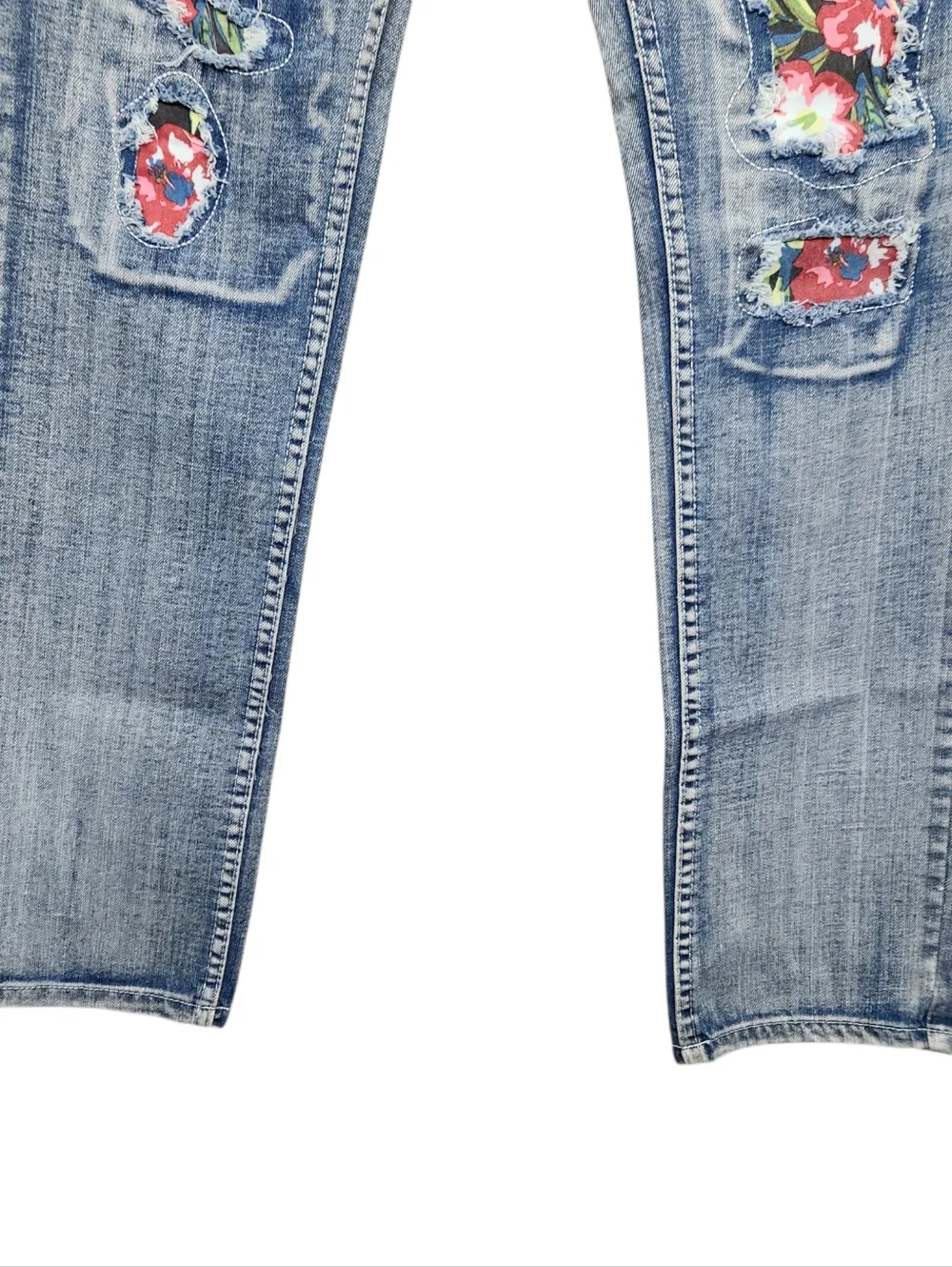 Victorious NWT DL196 Floral Patch Distressed Denim Blue Jeans Mens Size 32 x 32